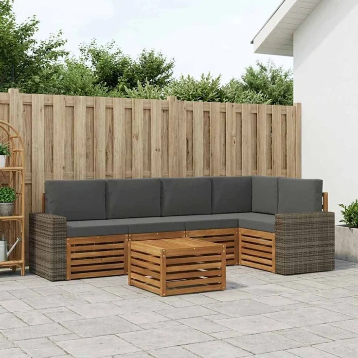vidaXL Outdoor-Sofagarnitur 6 stk. 5-Sitzer Natur und Anthrazit 3384398 – Bild 1