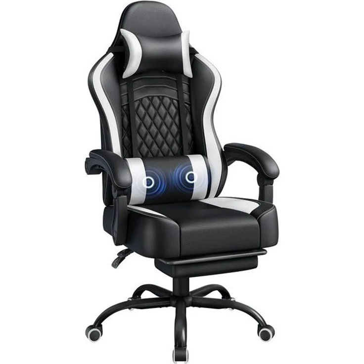 Yaheetech Gaming-Stuhl mit Massagefunktion & Kopfstütze & Fußstütze Ergonomischer PC-Stuhl, höhenverstellbarer Drehstuhl Computerstuhl Verstellbare Rückenlehne – Bild 4