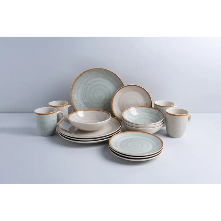 Geschirr-Set >Como< (16-tlg.) in hell und dunkelgrau, Steingut - 26,4cm (D)