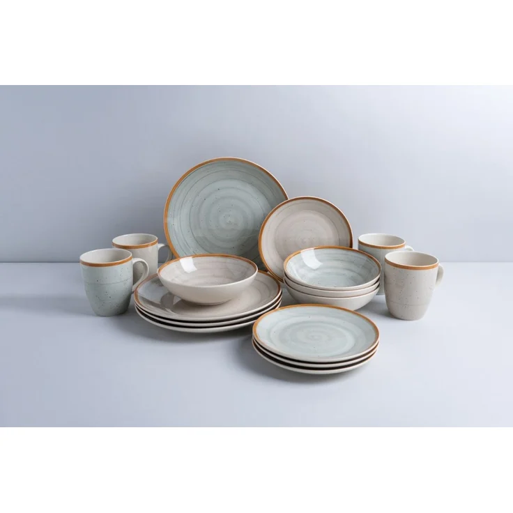 Geschirr-Set >Como< (16-tlg.) in hell und dunkelgrau, Steingut - 26,4cm (D) – Bild 1