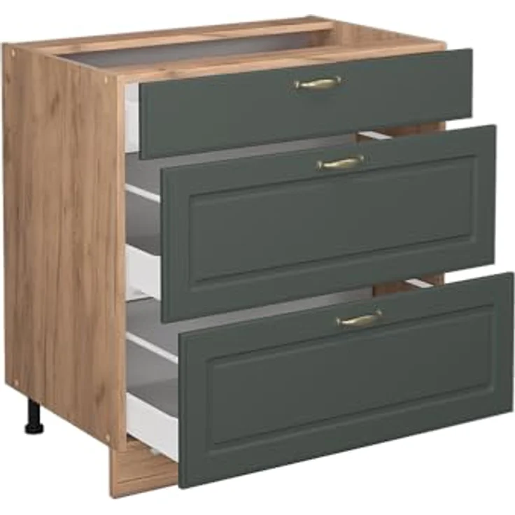 Küchenunterschrank Fame-Line Grün-Gold Landhaus 80 cm mit 3 Schubladen, ohne Arbeitsplatte Vicco – Bild 6