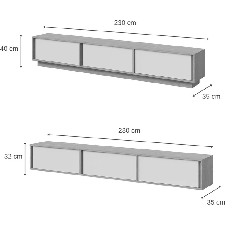 Beautysofa TV-Schrank VERO 230 cm TV-Lowboard (grifflos, Japandi-Stil) hängend oder stehend – Bild 3