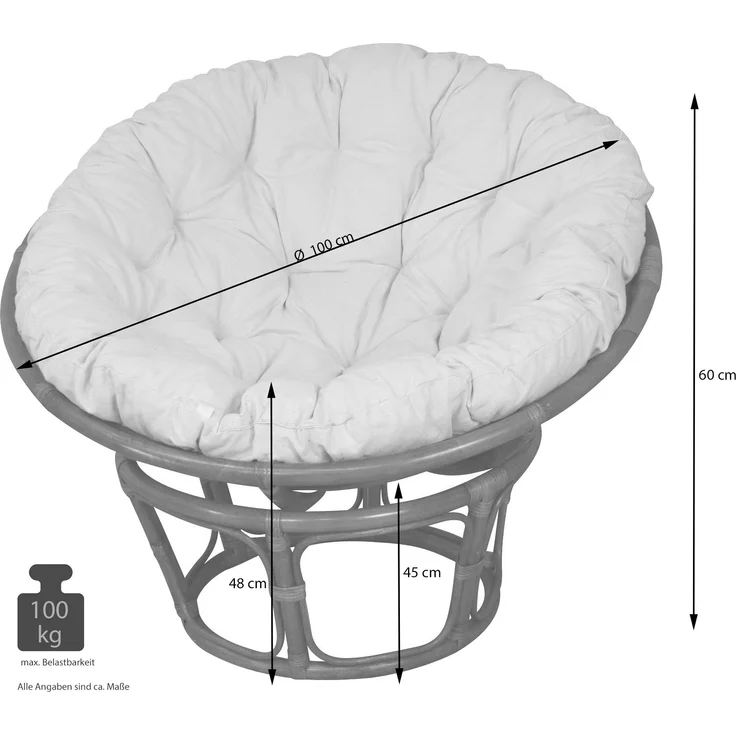 Papasansessel, Relaxsessel aus Rattan handgearbeitet, Ø 100cm, grau – Bild 3