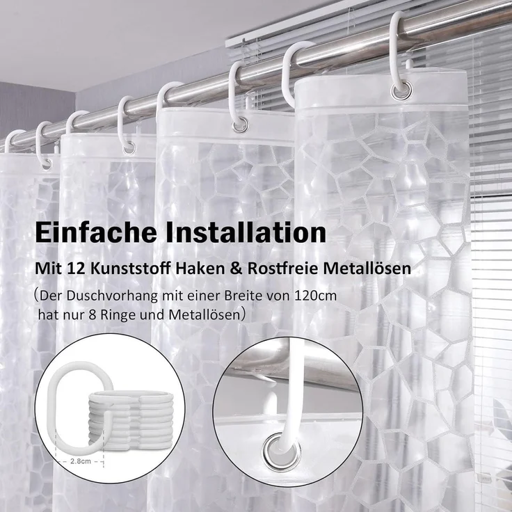 Duschvorhang AooHome Durchsichtig 180x190cm Wasserdicht Antischimmel mit 5 – Bild 5