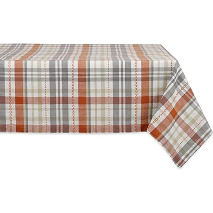 DII Herbstnachmittag Bauernhaus Küche Thanksgiving & Herbst Dekor für Zuhause, Tischdecke, 60 x 120 cm, Kürbiskariert, Orange und Grau