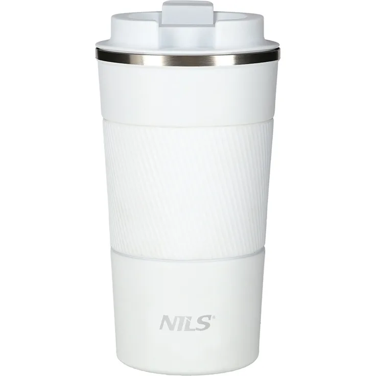 NILS NCC09 Reisebecher Weiß Thermobecher mit Gummigriff Kaffee Tee Wasser