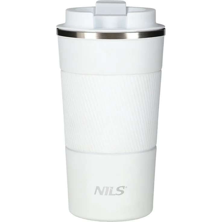 NILS NCC09 Reisebecher Weiß Thermobecher mit Gummigriff Kaffee Tee Wasser – Bild 1