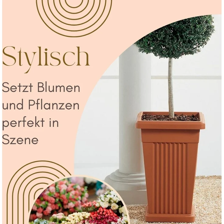 Pflanzkübel Groß Außen Pflanzkübel Pyramide Blumenkübel Groß Blumenkübel Outdoor Pflanzenkübel Rechteckig Pflanzsäule Blumentopf mit Untersetzer Wasserablauf 60 Grau – Bild 3