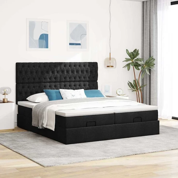 vidaXL Ottoman-Bett mit Matratzen Schwarz 180x200 cm Stoff 3313715 – Bild 3