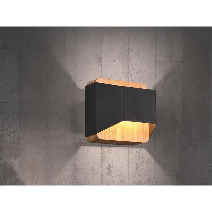 LED Holz Wandlampe ARINO Up and Down mit Stufen Dimmer Schwarz, Höhe 12cm