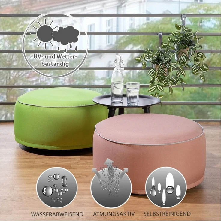 heimtexland Outdoor Pouf Sitzkissen wetterfest Garten Bodenkissen ausblasbar Fußhocker Yoga Lounge Hocker Tisch Party Deko Sitzsack 25x55 Typ551 Oliv – Bild 2