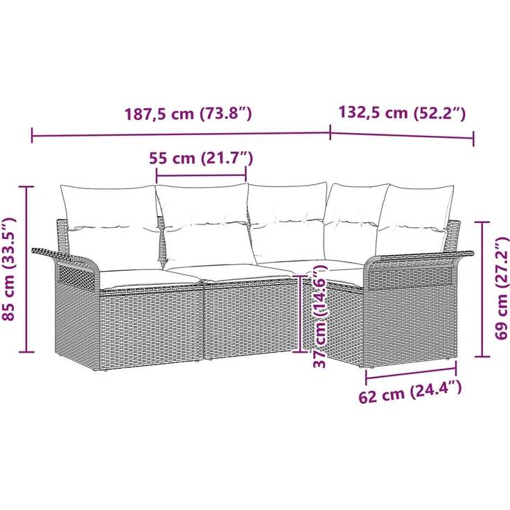 vidaXL Gartensofa-set mit Kissen Schwarz Poly-Rattan 3345346 – Bild 11