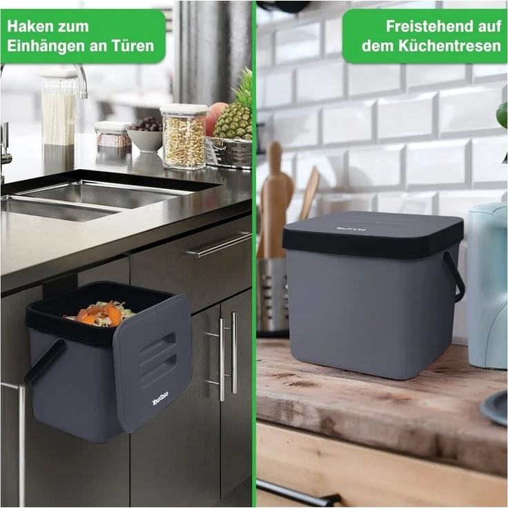 YourCasa Biomülleimer Küche 7L mit Halterung, Sieb und Deckel, 7 Liter, Mit Halterung – Bild 3