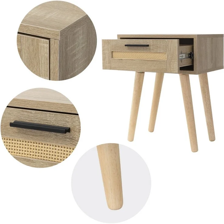 ML-DESIGN Nachttisch 2er Set Nachtkommode Nachtschrank Nachtkonsole für Schlafzimmer (2-St), Beistelltisch Rattan mit 1x Schublade, laminierte Spannplatte Eiche – Bild 3