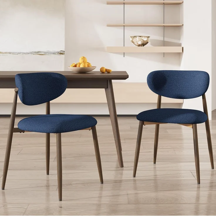COLAMY Küchenstuhl Esszimmerstühle 2er Set, Moderne Polsterstuhl Essstühle mit Fester Rückenlehne, Stoff Esszimmerstühl mit Metallbeinen für Esszimmer, Küche, Restaurant, Blau