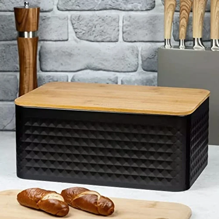 Kinghoff Kinghoff Brotkasten aus Stahl mit Bambusbrett 40230 – Bild 2