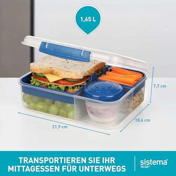 Sistema TO GO Bento-Box Cubes | 1,25 L | Brotdose für Pause mit Fächern und Snackbox | BPA-frei | 2 Stück | Minty Teal & Ocean Blue – Bild 3