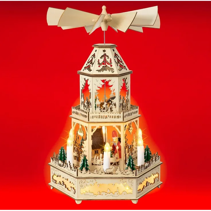SIKORA Weihnachtspyramide P36 WINTERLANDSCHAFT XL Motor und elektrischer Beleuchtung H:44cm