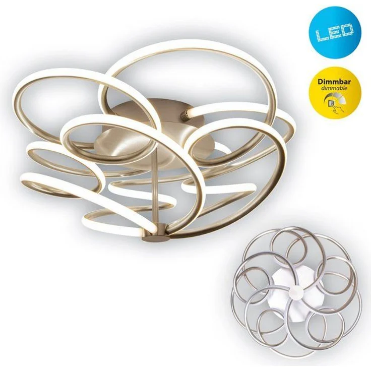 näve LED Deckenleuchte Rizado, Dimmfunktion, LED fest integriert, Warmweiß, Effizienzklasse: F, 3-Stufen dimmbar per Wandschalter, satin-nickel – Bild 4
