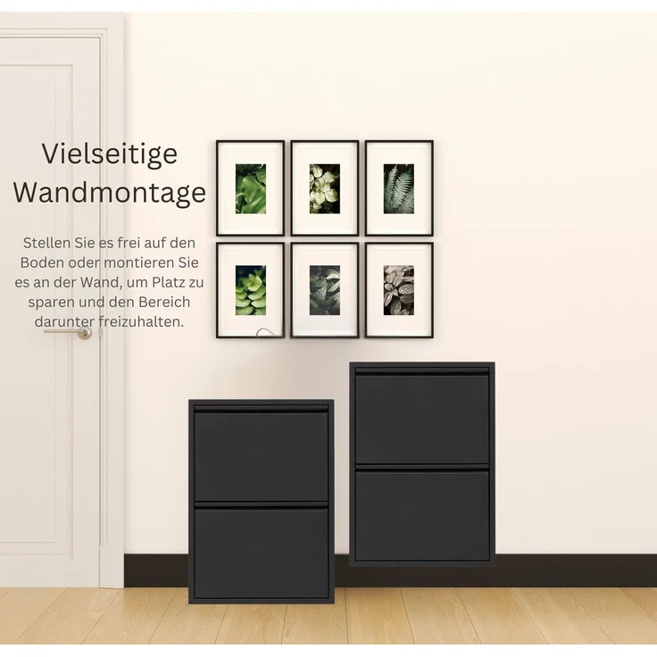 Schuhkipper Metall 50 x15 x70,5 cm, 2 Klappen, schwarz RAL 9005 – Bild 3