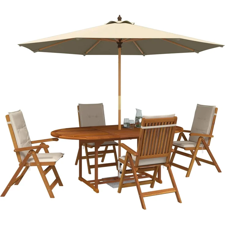vidaXL Essgruppe für draußen mit Sonnenschirm 6 stk. 4-Sitzer 3438542 – Bild 3