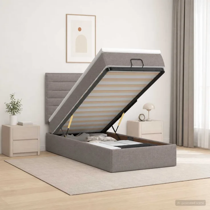 vidaXL Ottoman-Bett mit Matratze und LED Taupe 100 x 200 cm Stoff 3457969