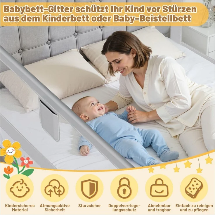 Clanmacy Bettschutzgitter Bettschutzgitter Bettgitter Kinderbettgitter Bettschutz Baby 150cm – Bild 3