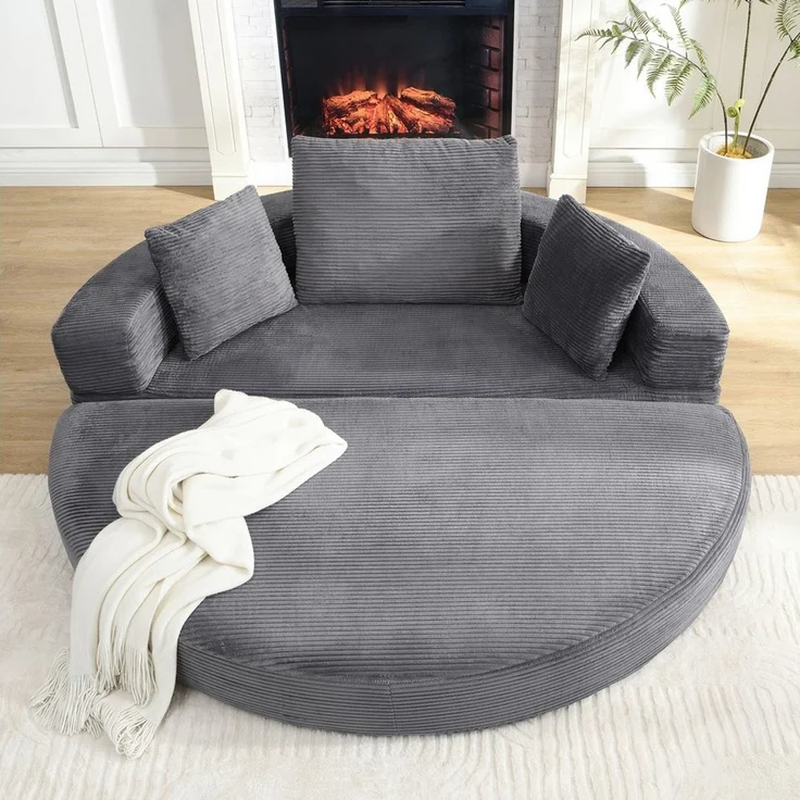 Merax Schlafsofa mit Schlaffunktion, Multifunktionales Sofa mit Hocker, Boneless Couch, Klappsofabett für Wohn/Arbeits/Schlafzimmer 1 Teile, 2-in-1 Sofa-Bett mit Cordstoffbezug inkl. 3 Kissen, 173x176cm – Bild 3