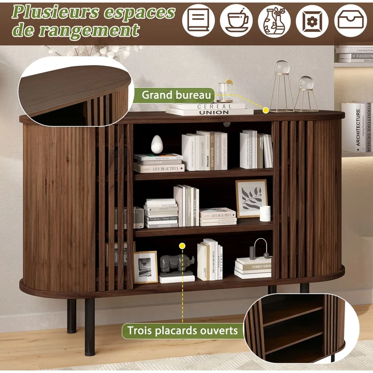 ZUBALIYA Sideboard 120x40x80 cm, aus MDF / Spanplatte, Walnuss – Bild 7