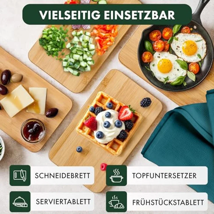 Blumtal Schneidebrett Frühstücksbrettchen 6er Set aus Bambus - 22x14x0,8 cm, Frühstücksbretter Holz, antibakterielles Holzbrettchen – Bild 7