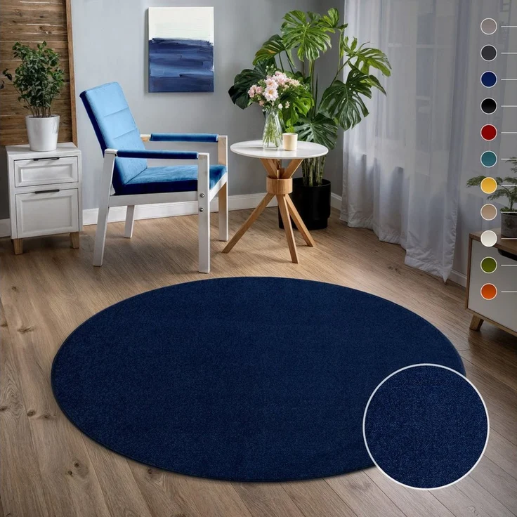 Sanat Teppich UNI, auch als Läufer und Rund, rund, Höhe: 13 mm, robuster Kurzflorteppich, große Farbauswahl, Wohnzimmer, alle Räume – Bild 1