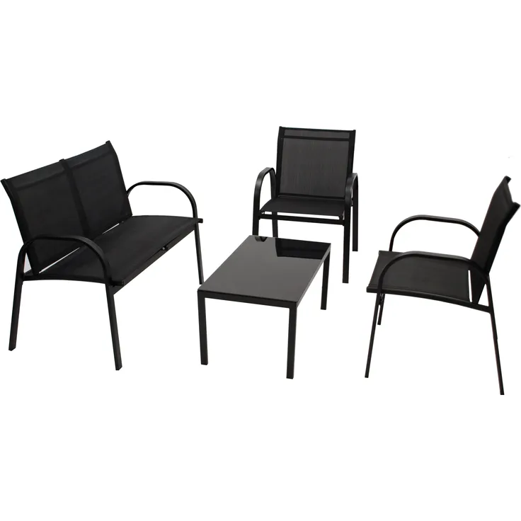 Lounge Set ARONA 4-teilig, Metall + Kunstgewebe schwarz