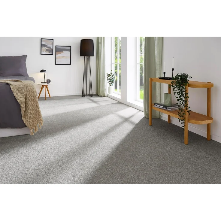 andiamo Teppichboden Izmir für Wohnzimmer und Kinderzimmer - Teppichboden Meterware zum Verlegen - Teppichbelag mit hoher Trittschalldämmung - weicher Teppichboden 400x450 cm Grau