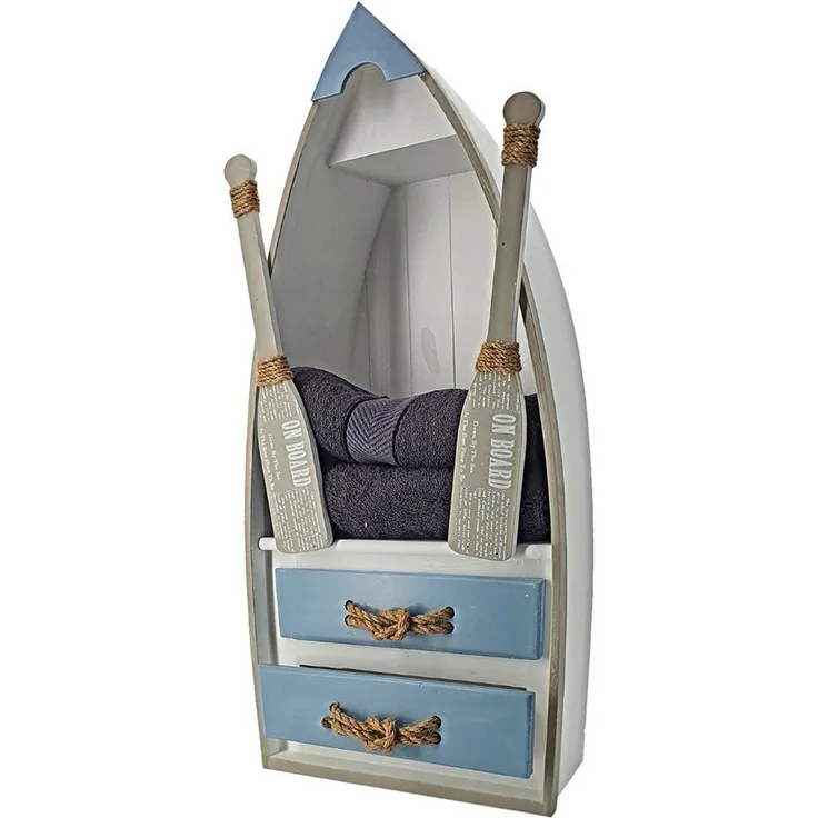 abc HOME Handtuchregal Ruderboot, Dekorativ, 2 Schubladen, Ablagefläche für Handtücher, Keine Montage