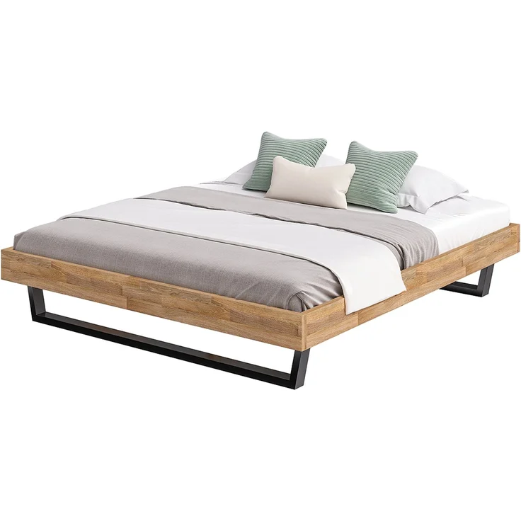 skølm 'Alver' Bett 180x200 cm, Bettgestell, natur geölt, Massivholzbett aus Eiche mit Metallkufen, Doppelbett ohne Bettkopf – Bild 9