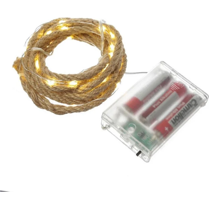 MARELIDA LED-Lichterkette Seil Jute maritime Deko Kordel Tau 40LED 2m Timer Naturseil für Innen, 40-flammig – Bild 1