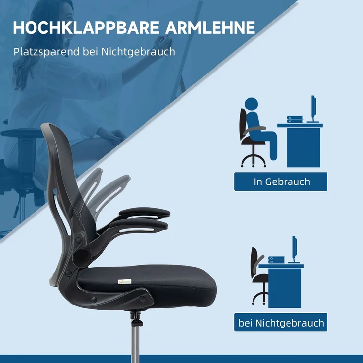 Zeichenstuhl, höhenverstellbarer Bürostuhl, mit Fußstütze, 59 cm x 65 cm x 122 cm, Schwarz--Schwarz--122x65x59cm--YOUDENOVA – Bild 9