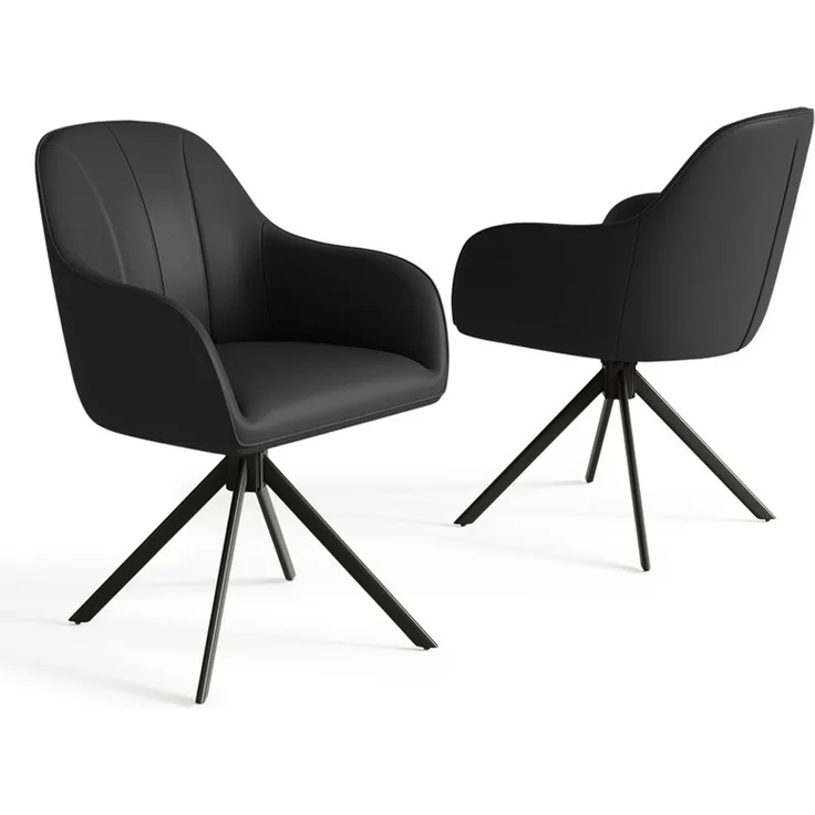 Hawthyhome 4-Fußstuhl Esszimmerstuhl drehbar mit Armlehne, 360° Drehfunktion, stabiles schwarzes Metallgestell, moderner Küchenstuhl für Esszimmer, Wohnzimmer, Büro & Homeoffice, Schwarz – Bild 6