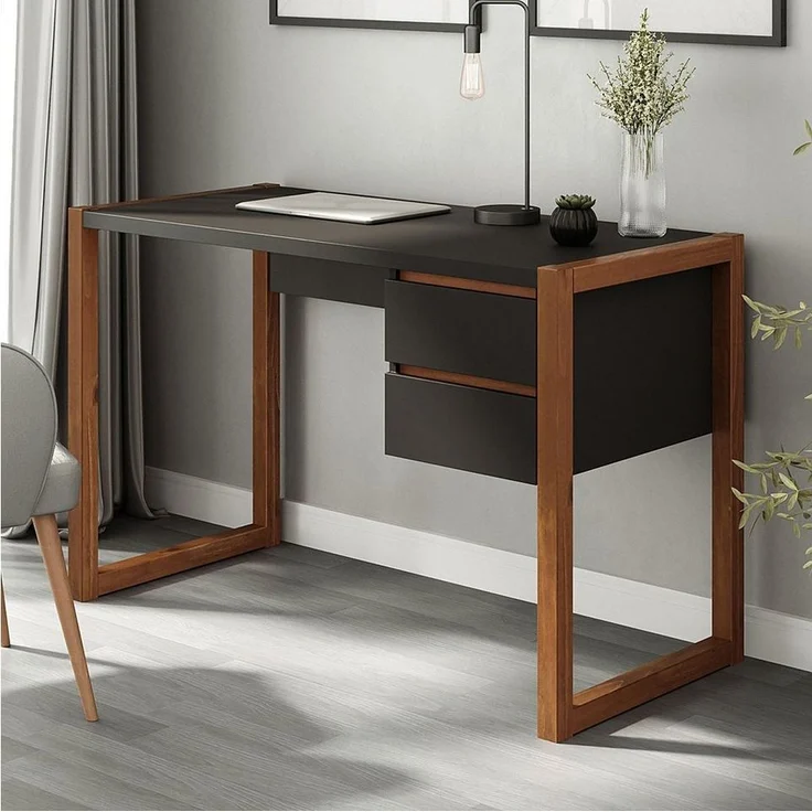 IDIMEX Schreibtisch BELINDA, Holztisch mit zwei Schubladen Schwarz/Kastanie – Bild 1