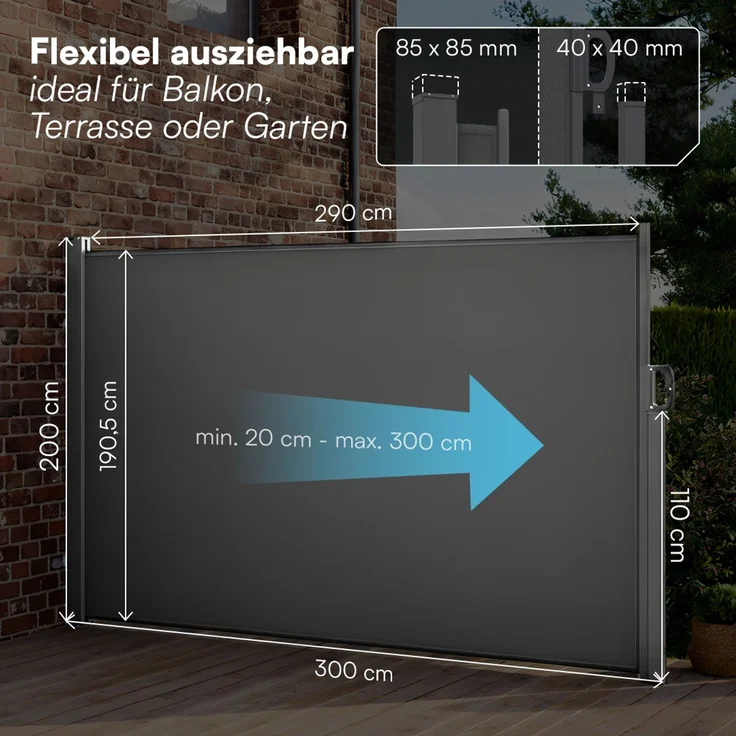 STEELSØN 'Zirella' Seitenmarkise mit Aluminium-Kassette, ausziehbar, 200x300 cm, anthrazit, Windschutz, wetterfest und blickdicht – Bild 8