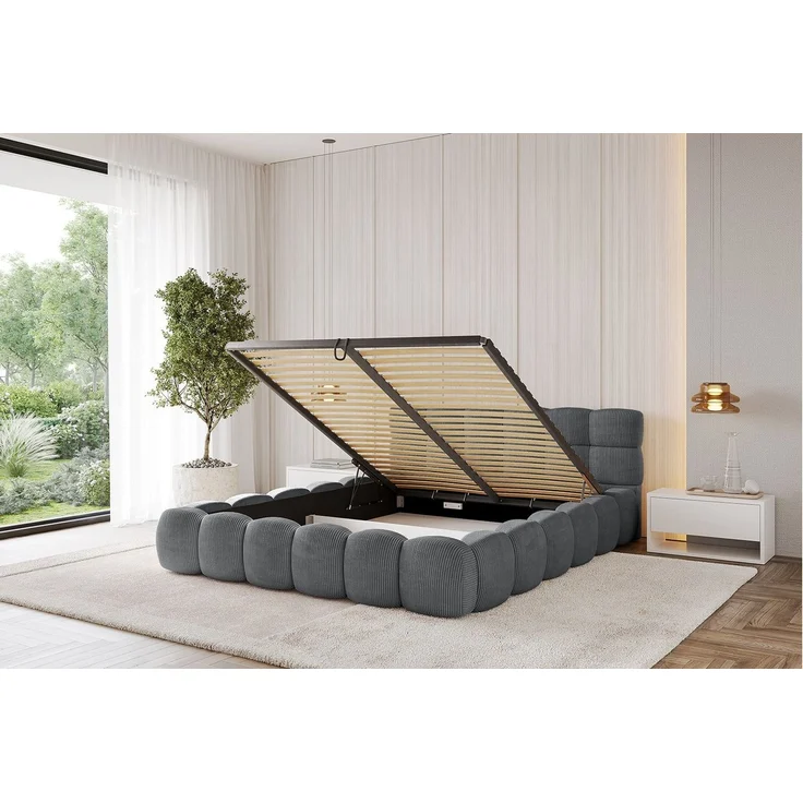 ALTDECOR Polsterbett LEYA-v1 (Polsterbett mit Bettkasten und Lattenrost, Boxbett ohne Matratze), Doppelbett mit Stauraum, Bett mit Kopfteil – Bild 3