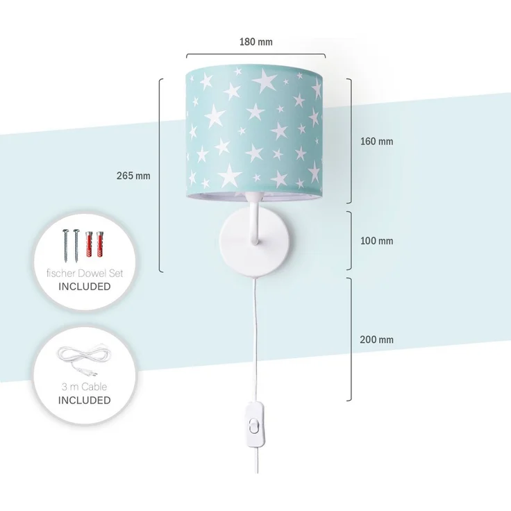 Paco Home Wandleuchte Capri 315, ohne Leuchtmittel, Lampe Kinderzimmer Babyzimmer âˆ…18cm Sterne Kabellänge 3m E14 – Bild 2