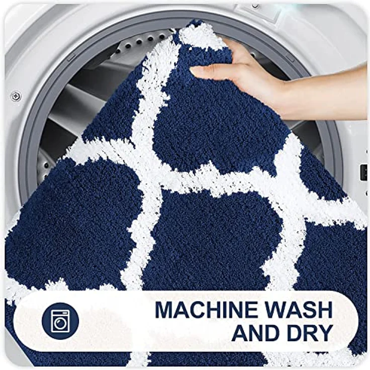 Homaxy rutschfest Badematten Set 2 teilig Weich Hochflor Bad WC Badezimmerteppich Set Mikrofaser Badvorleger Set 2teilig –Marine Blau – Bild 7