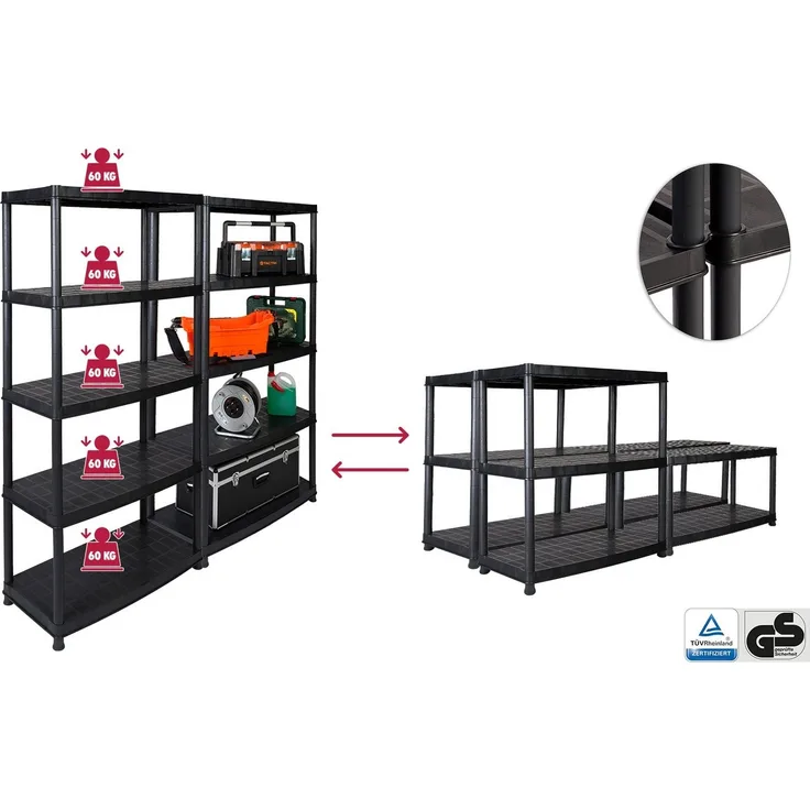 Kreher Schwerlastregal Regal Set: 2 x Optimo mit 5 Böden in Schwarz, 2-tlg.