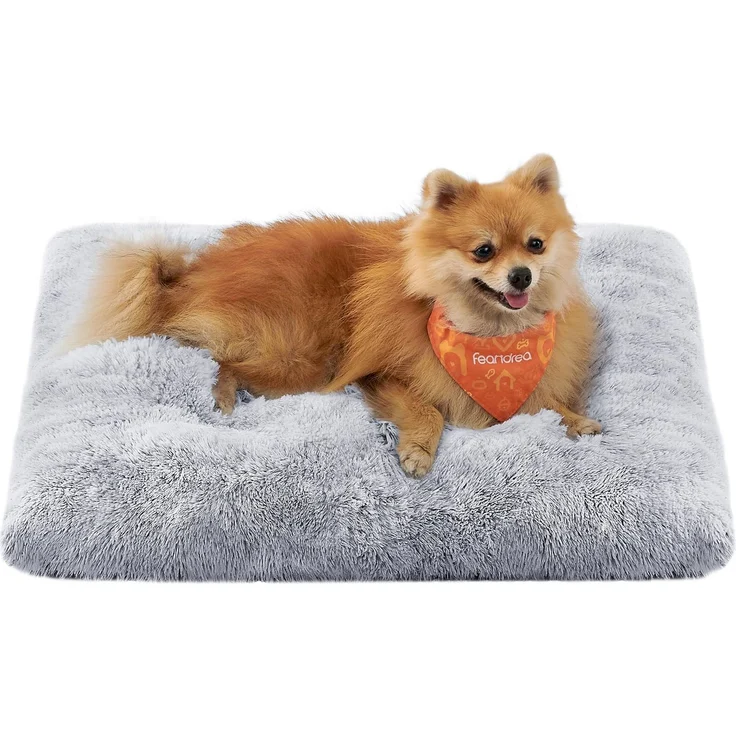 Feandrea Hundebett, Hundekissen, Flauschige Hundematte, Langer Plüsch, 65 x 45 cm, weiche Polsterung, maschinenwaschbar, multifunktional, Ombré-Grau PGW200G01