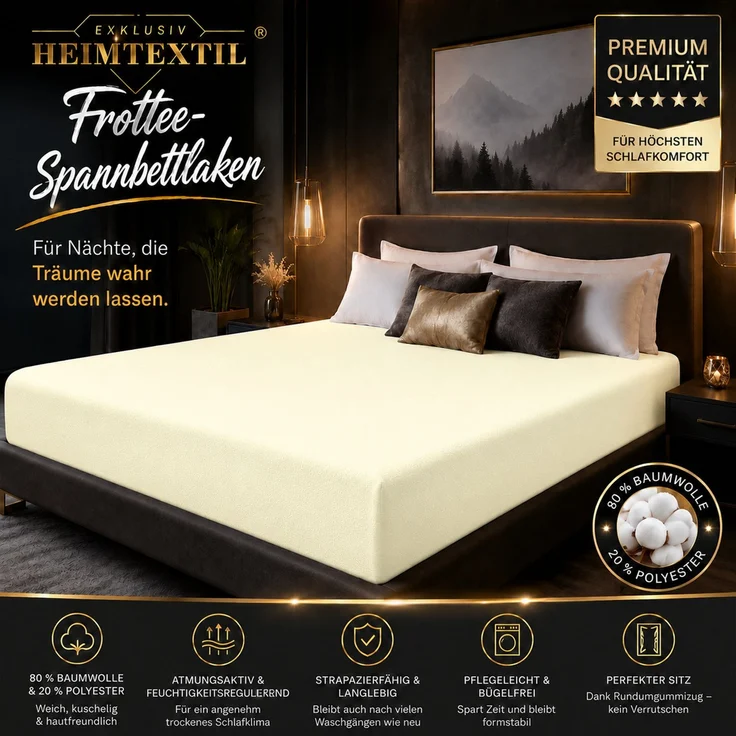 EXKLUSIV HEIMTEXTIL Frottee Spannbettlaken Premium 120 x 200 cm Naturweiß – Bild 2
