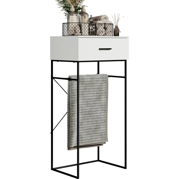 trendteam smart living - Strike - Beistelltisch - Weiß/Schwarz - Wohnzimmertisch auf robustem Metallgestell - (BxHxT) 60 x 132 x 48 cm - praktische Schublade – Bild 5