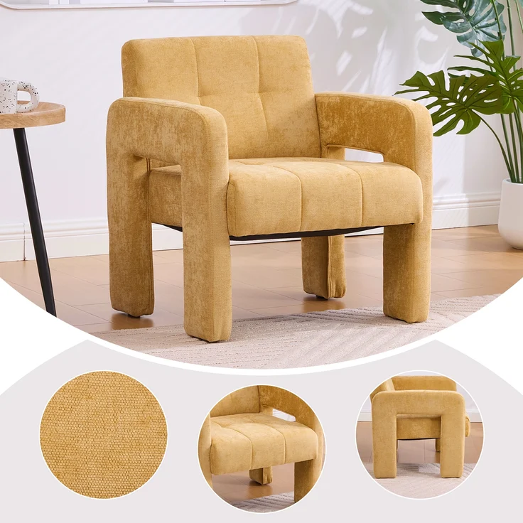 LVHOM Sessel Skandinavischer Stil, Polstersessel Cordstoff, Relaxsessel Einzelsessel Loungesessel, für Wohnzimmer, Büro, Schlafzimmer, Gelb – Bild 4