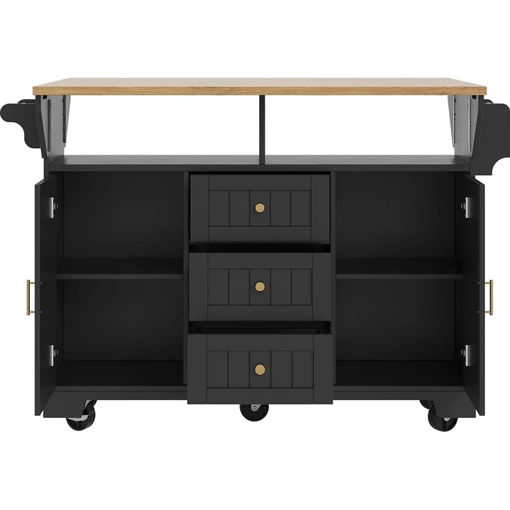 Kücheninsel, Schrank, Buffetschrank 120 x 40 (80) x 95 cm, ausziehbarer Küchenwagen mit Rollen, beidseitig ausziehbar, mit Handtuchhalter und Gewürzregal, zwei Türen, drei Schubladen, schwarz/weiß – Bild 10