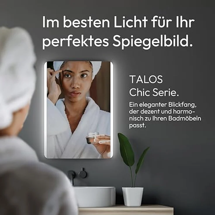 Talos Badspiegel Chic 50 x 70 cm, mit energiesparender LED-Beleuchtung und hinterleuchteten Lichtausschnitten, spritzwassergeschützt, vertikale/horizontale Aufhängung – Bild 2